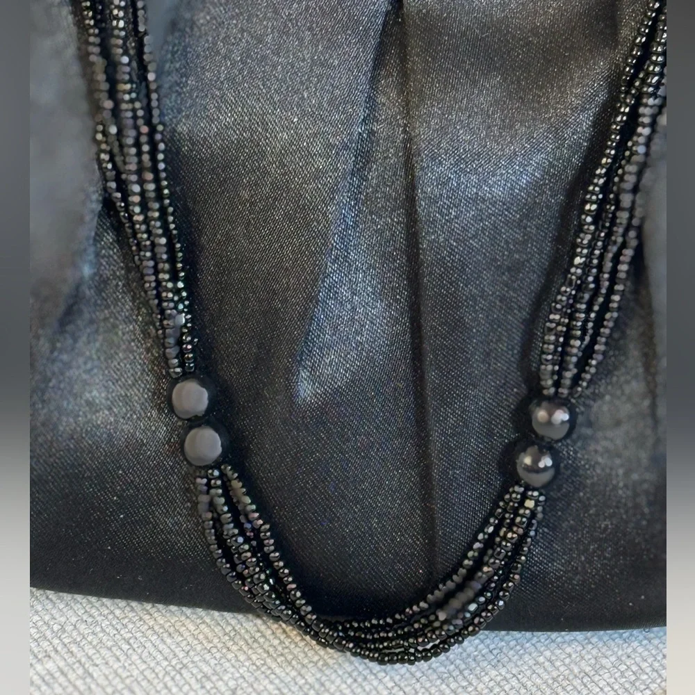 Target Vintage-Style Black Satin‎ Pleated Evening Bag with Beaded Strap 8.25x4.5